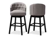 Load image into Gallery viewer, Baxton Studio Theron Transitional Gray Fabric Upholstered Wood Swivel Bar Stool Set of 2