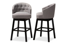 Load image into Gallery viewer, Baxton Studio Theron Transitional Gray Fabric Upholstered Wood Swivel Bar Stool Set of 2