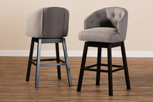 Load image into Gallery viewer, Baxton Studio Theron Transitional Gray Fabric Upholstered Wood Swivel Bar Stool Set of 2