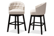 Load image into Gallery viewer, Baxton Studio Theron Transitional Light Beige Fabric Upholstered Wood Swivel Bar Stool Set of 2