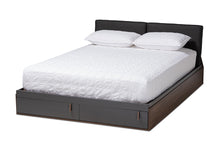 Load image into Gallery viewer, Baxton Studio Rikke Modern and Contemporary Two-Tone Gray and Walnut Finished Wood Queen Size Platform Storage Bed with Gray Fabric Upholstered Headboard