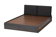 Load image into Gallery viewer, Baxton Studio Rikke Modern and Contemporary Two-Tone Gray and Walnut Finished Wood Queen Size Platform Storage Bed with Gray Fabric Upholstered Headboard