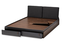 Load image into Gallery viewer, Baxton Studio Rikke Modern and Contemporary Two-Tone Gray and Walnut Finished Wood Queen Size Platform Storage Bed with Gray Fabric Upholstered Headboard