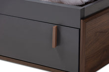 Load image into Gallery viewer, Baxton Studio Rikke Modern and Contemporary Two-Tone Gray and Walnut Finished Wood Queen Size Platform Storage Bed with Gray Fabric Upholstered Headboard