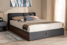 Load image into Gallery viewer, Baxton Studio Rikke Modern and Contemporary Two-Tone Gray and Walnut Finished Wood Queen Size Platform Storage Bed with Gray Fabric Upholstered Headboard