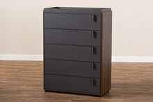 Load image into Gallery viewer, Baxton Studio Rikke Modern and Contemporary Two-Tone Gray and Walnut Finished Wood 5-Drawer Chest