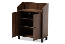 Load image into Gallery viewer, Baxton Studio Rossin Modern and Contemporary Walnut Brown Finished 2-Door Wood Entryway Shoe Storage Cabinet with Open Shelf