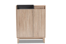 Load image into Gallery viewer, Baxton Studio Fella Mid-Century Modern Two-Tone Oak Brown and Dark Gray Entryway Shoe Cabinet with Lift-Top Storage Compartment