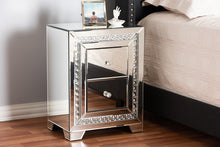 Load image into Gallery viewer, Baxton Studio Mina Modern and Contemporary Hollywood Regency Glamour Style Mirrored Three Drawer Nightstand Bedside Table