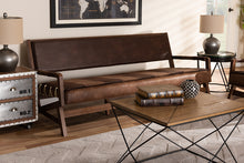Load image into Gallery viewer, Baxton Studio Rovelyn Rustic Brown Faux Leather Upholstered Walnut Finished Wood Sofa