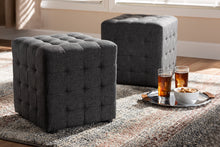 Load image into Gallery viewer, Baxton Studio Elladio Modern and Contemporary Dark Grey Fabric Upholstered Tufted Cube Ottoman Set of 2