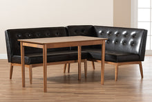 Load image into Gallery viewer, Baxton Studio Arvid Mid-Century Modern Dark Brown Faux Leather Upholstered 3-Piece Wood Dining Nook Set
