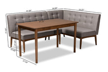 Load image into Gallery viewer, Baxton Studio Arvid Mid-Century Modern Gray Fabric Upholstered 3-Piece Wood Dining Nook Set