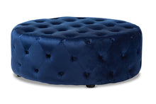 Load image into Gallery viewer, Baxton Studio Cardiff Transitional Royal Blue Velvet Fabric Upholstered Button Tufted Cocktail Ottoman