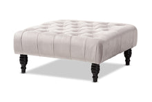Load image into Gallery viewer, Baxton Studio Keswick Transitional Grey Velvet Fabric Upholstered Button Tufted Cocktail Ottoman