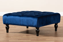 Load image into Gallery viewer, Baxton Studio Keswick Transitional Blue Velvet Fabric Upholstered Button Tufted Cocktail Ottoman