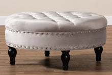 Load image into Gallery viewer, Baxton Studio Palfrey Transitional Grey Velvet Fabric Upholstered Button Tufted Cocktail Ottoman