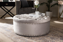 Load image into Gallery viewer, Baxton Studio Iglehart Modern and Contemporary Light Gray Velvet Fabric Upholstered Tufted Cocktail Ottoman