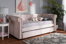 Load image into Gallery viewer, Baxton Studio Mabelle Modern and Contemporary Light Pink Velvet Upholstered Daybed with Trundle