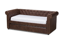 Load image into Gallery viewer, Baxton Studio Mabelle Modern and Contemporary Brown Faux Leather Upholstered Daybed with Trundle