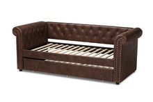Load image into Gallery viewer, Baxton Studio Mabelle Modern and Contemporary Brown Faux Leather Upholstered Daybed with Trundle