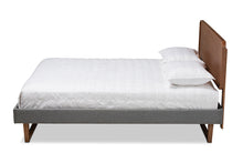 Load image into Gallery viewer, Baxton Studio Ayla Mid-Century Modern Dark Grey Fabric Upholstered Walnut Brown Finished Wood Full Size Platform Bed
