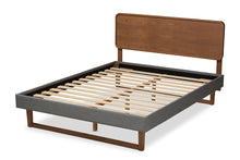 Load image into Gallery viewer, Baxton Studio Ayla Mid-Century Modern Dark Grey Fabric Upholstered Walnut Brown Finished Wood Full Size Platform Bed