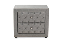 Load image into Gallery viewer, Baxton Studio Lepine Modern and Contemporary Gray Fabric Upholstered 2-Drawer Wood Nightstand