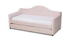 Load image into Gallery viewer, Baxton Studio Perry Modern and Contemporary Light Pink Velvet Fabric Upholstered and Button Tufted Twin Size Daybed with Trundle