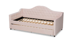Load image into Gallery viewer, Baxton Studio Perry Modern and Contemporary Light Pink Velvet Fabric Upholstered and Button Tufted Twin Size Daybed with Trundle