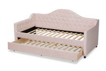 Load image into Gallery viewer, Baxton Studio Perry Modern and Contemporary Light Pink Velvet Fabric Upholstered and Button Tufted Twin Size Daybed with Trundle