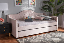 Load image into Gallery viewer, Baxton Studio Perry Modern and Contemporary Light Pink Velvet Fabric Upholstered and Button Tufted Twin Size Daybed with Trundle