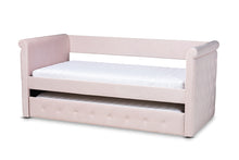 Load image into Gallery viewer, Baxton Studio Amaya Modern and Contemporary Light Pink Velvet Fabric Upholstered Twin Size Daybed with Trundle