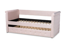 Load image into Gallery viewer, Baxton Studio Amaya Modern and Contemporary Light Pink Velvet Fabric Upholstered Twin Size Daybed with Trundle