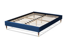 Load image into Gallery viewer, Baxton Studio Volden Glam and Luxe Navy Blue Velvet Fabric Upholstered Full Size Wood Platform Bed Frame with Gold-Tone Leg Tips