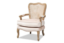 Load image into Gallery viewer, Baxton Studio Vallea Traditional French Provincial Light Beige Velvet Fabric Upholstered White-Washed Oak Wood Armchair