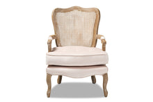 Load image into Gallery viewer, Baxton Studio Vallea Traditional French Provincial Light Beige Velvet Fabric Upholstered White-Washed Oak Wood Armchair