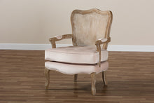 Load image into Gallery viewer, Baxton Studio Vallea Traditional French Provincial Light Beige Velvet Fabric Upholstered White-Washed Oak Wood Armchair