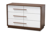 Load image into Gallery viewer, Baxton Studio Mette Mid-Century Modern Two-Tone White and Walnut Finished 6-Drawer Wood Dresser