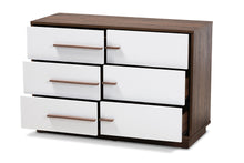 Load image into Gallery viewer, Baxton Studio Mette Mid-Century Modern Two-Tone White and Walnut Finished 6-Drawer Wood Dresser