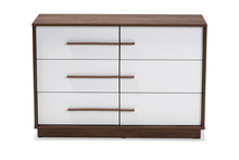 Load image into Gallery viewer, Baxton Studio Mette Mid-Century Modern Two-Tone White and Walnut Finished 6-Drawer Wood Dresser