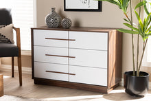 Load image into Gallery viewer, Baxton Studio Mette Mid-Century Modern Two-Tone White and Walnut Finished 6-Drawer Wood Dresser