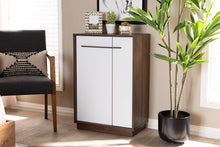 Load image into Gallery viewer, Baxton Studio Mette Mid-Century Modern Two-Tone White and Walnut Finished 5-Shelf Wood Entryway Shoe Cabinet
