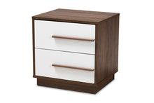 Load image into Gallery viewer, Baxton Studio Mette Mid-Century Modern Two-Tone White and Walnut Finished 2-Drawer Wood Nightstand