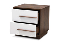 Load image into Gallery viewer, Baxton Studio Mette Mid-Century Modern Two-Tone White and Walnut Finished 2-Drawer Wood Nightstand
