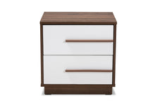 Load image into Gallery viewer, Baxton Studio Mette Mid-Century Modern Two-Tone White and Walnut Finished 2-Drawer Wood Nightstand