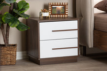 Load image into Gallery viewer, Baxton Studio Mette Mid-Century Modern Two-Tone White and Walnut Finished 2-Drawer Wood Nightstand