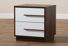 Load image into Gallery viewer, Baxton Studio Mette Mid-Century Modern Two-Tone White and Walnut Finished 2-Drawer Wood Nightstand