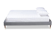 Load image into Gallery viewer, Baxton Studio Volden Glam and Luxe Charcoal Velvet Fabric Upholstered Full Size Wood Platform Bed Frame with Gold-Tone Leg Tips