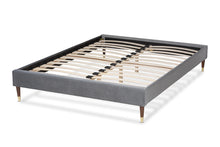 Load image into Gallery viewer, Baxton Studio Volden Glam and Luxe Charcoal Velvet Fabric Upholstered Full Size Wood Platform Bed Frame with Gold-Tone Leg Tips